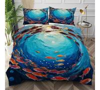 Nuphtun Funda Nórdica 260x240 Banco de Peces Azules, Funda Nórdica Cama 180 con 4 Cintas en Las Esquinas Microfibra Conjunto de Ropa de Cama para Primavera Verano Otoño Invierno,AW12