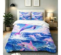 Nuphtun Funda Nórdica 260x240 Delfín Rosa, Funda Nórdica Cama 180 con 4 Cintas en Las Esquinas Microfibra Conjunto de Ropa de Cama para Primavera Verano Otoño Invierno, AE540