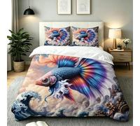 Nuphtun Funda Nórdica 260x240 Peces Azules, Funda Nórdica Cama 180 con 4 Cintas en Las Esquinas Microfibra Conjunto de Ropa de Cama para Primavera Verano Otoño Invierno, AE810
