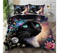 Nuphtun Funda Nórdica Cama 105 Gato Negro Infantil, Microfibra Ropa de Cama 150x200 para Dormitorio, Fácil de Lavar Juego de Ropa de Cama con 4 Cintas en Las Esquinas Oculta,AW2577