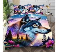 Nuphtun Funda Nórdica Cama 105 Lobo Azul, Microfibra Ropa de Cama 150x200 para Dormitorio, Fácil de Lavar Juego de Ropa de Cama con 4 Cintas en Las Esquinas Oculta,AQ7419