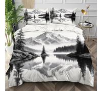 Nuphtun Funda Nórdica Cama 105 Paisajes Grises, Microfibra Ropa de Cama 150x200 para Dormitorio, Fácil de Lavar Juego de Ropa de Cama con 4 Cintas en Las Esquinas Oculta,AW3969