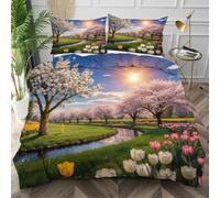 Nuphtun Funda Nórdica Cama 105 Paisajes Verdes, Microfibra Ropa de Cama 150x200 para Dormitorio, Fácil de Lavar Juego de Ropa de Cama con 4 Cintas en Las Esquinas Oculta,AW4041