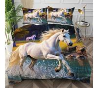 Nuphtun Funda Nórdica Cama 135 Caballo Blanco, Fácil de Limpiar Conjunto de Ropa de Cama con Cremallera Oculta, Microfibra Ropa de Cama 200X200 para Adolescentes Adultos,AQ2008