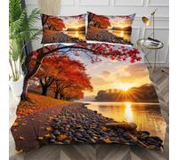 Nuphtun Funda Nórdica Cama 150 Paisaje Naranja, Resistente a Las Microfibra Funda Nórdica 220x240 para Niños Niñas, Sedosa Conjunto de Ropa de Cama para Dormitorio Decoración,AW3821