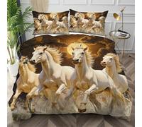 Nuphtun Funda Nórdica Cama 90 Caballo Blanco, Suave Conjunto de Ropa de Cama para Habitación Infantil Anti-Color Microfibra Funda de Edredón 135x200 con Cremallera Oculta,AQ578