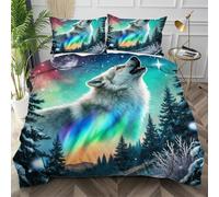 Nuphtun Funda Nórdica Cama 90 Lobo Azul, Suave Conjunto de Ropa de Cama para Habitación Infantil Anti-Color Microfibra Funda de Edredón 135x200 con Cremallera Oculta,AQ8852