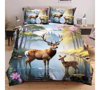 Nuphtun Funda Nórdica Individual 135x200 cm Animal Ciervo, Funda Nórdica y 2 Fundas de Almohada, Lavable a Máquina y Anti-Arrugas, Corner Straps para un Ajuste Edredón C384