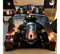 Nuphtun Funda Nórdica Individual 135x200 cm Bombero Gris, Funda Nórdica y 2 Fundas de Almohada, Lavable a Máquina y Anti-Arrugas, Corner Straps para un Ajuste Edredón L266-