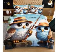 Nuphtun Funda Nórdica Individual 135x200 cm BúHo Animado, Funda Nórdica y 2 Fundas de Almohada, Lavable a Máquina y Anti-Arrugas, Corner Straps para un Ajuste Edredón N306