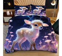 Nuphtun Funda Nórdica Individual 135x200 cm Ciervo Rosa, Funda Nórdica y 2 Fundas de Almohada, Lavable a Máquina y Anti-Arrugas, Corner Straps para un Ajuste Edredón L146-