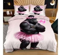 Nuphtun Funda Nórdica Individual 135x200 cm Gorila Rosa, Funda Nórdica y 2 Fundas de Almohada, Lavable a Máquina y Anti-Arrugas, Corner Straps para un Ajuste Edredón N114