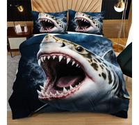 Nuphtun Funda Nórdica Individual 135x200 cm TiburóN Gris, Funda Nórdica y 2 Fundas de Almohada, Lavable a Máquina y Anti-Arrugas, Corner Straps para un Ajuste Edredón L366-