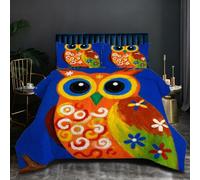 Nuphtun Juego de Cama 200x200 cm | BúHo Multicolor, Diseño 3D Moderno sobre Tejido de Microfibra Hipersuave, Relleno de Algodón 200 gsm, Incluye 2 Fundas a Juego, 50 x 75 cm O395