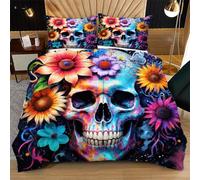 Nuphtun Juego de Cama 260x240 cm Calavera Colorida, Dimensiones Generosas para Máximo Confort | Microfibra Resistente, Elegancia y Confort para tu Hogar L175-