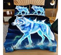 Nuphtun Juego de Cama Matrimonial 150x200 cm Lobo Azul, Incluye 2 Fundas de Almohada a Juego | Microfibra Toque Sedoso, Confort Superior Durante Todo el Año L1-