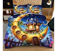 Nuphtun Juego de Funda Nórdica 150x200 cm Casa Luna, Impresión 3D Nítida con 2 Fundas de Almohada | Microfibra Duradera de Fácil Cuidado, Convierte tu Cama en una Obra de Arte L332-