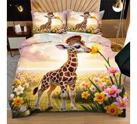 Nuphtun Juego de Funda Nórdica 150x200 cm Jirafa MarróN, Impresión 3D Nítida con 2 Fundas de Almohada | Microfibra Duradera de Fácil Cuidado, Convierte tu Cama en una Obra de Arte N274