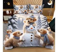 Nuphtun Juego de Funda Nórdica 150x200 cm Perro MuñEco de Nieve, Impresión 3D Nítida con 2 Fundas de Almohada | Microfibra Duradera de Fácil Cuidado, Convierte tu Cama en una Obra de Arte N248