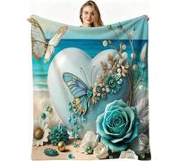 Nuphtun Manta para Sofá Grandes 180x220 cm Corazón Azul, Manta de Franela Extra Suave Queen Size | Tejido Duradero para Uso Diario, Mantiene Forma y Colores Tras Lavados, AW946