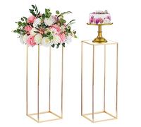 Nuptio 2 Piezas Jarrones Oro para Mesas Centro Boda, Soporte Flores Columna Jarrón Piso Flores Metal, Florero Geométrico 80cm Alto, Estante Exhibición Flores Rectangular para Boda Fiesta Casa