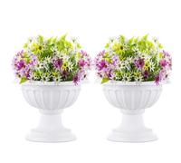 Nuptio 2 Piezas Sembradora de Urnas Clásica, Urna Decorativa de Interior o Exterior de Plástico de 26cm de Altura, Sembradora de Plástico de Pedestal Alto, Maceta de Estilo Vintage, Blanco