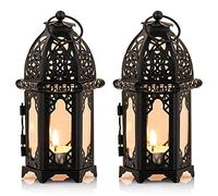 Nuptio 2 Unids Metal Tealight Candle Holder Tamaño Pequeño Centros de Mesa de la Boda Transparente Linternas Colgantes Creativos de Boda Decoración de la Mesa de Casa Birdcage, Negro