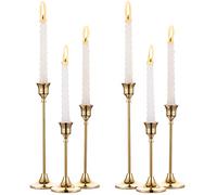 NUPTIO 6 Piezas Candelabro Cónicos de Metal Dorado de Latón Portavelas, Adornos de Candelabro de Pieza Central Decorativos Antiguos y Modernos para Mantel de Mesa Regalo de Inauguración