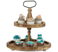 Nuptio Bandeja 2 Niveles Soporte Madera para Pasteles Soportes para Té Tarde, Soportes Rústicos para Pasteles Soporte Bandejas Granja Soporte Redondo para Bodas Cumpleaños Navidad Fiesta Halloween