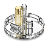 Nuptio Bandeja Maquillaje Cosmético Bandeja de Perfume, Bandeja Decorativa de Joyería Tocador con Espejo, Organizador Adornado para Tocador, Portavelas Plateado Bandeja de Decoración del Hogar Boda