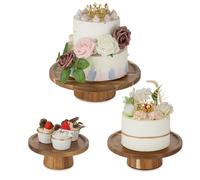 Nuptio Base Tartas Soporte Stand: Juego de 3 Madera Tarta Bandejas Expositor Cupcakes Redonda Porta Pasteles Bandeja Baby Shower Decorativas Frutero Tartera Peana Cake Portatartas Cale Boda