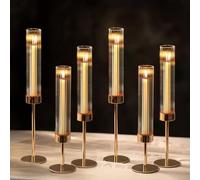 NUPTIO Bougeoir Cylindrique À Bougies - Lot de 6 Centres de Table de Mariage Nervuré Décoration de Table de Salle À Manger pour Cheminée