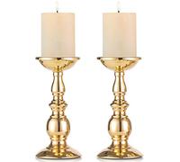 Nuptio Candelero columnario del Hierro, candelero Decorativo de Mesa para Boda/Fiesta/cumpleaños, artículo para la Cena a Las Velas, candelero Retro para hogar (Oro, 2 x 22cm H)