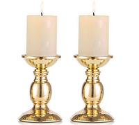 Nuptio Candelero columnario del Hierro, candelero Decorativo de Mesa para Boda/Fiesta/cumpleaños, artículo para la Cena a Las Velas, candelero Retro para hogar (Oro, 2 x 16cm H)