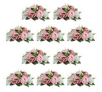 Nuptio Centros de Mesa de Flores Artificiales - 10 Piezas Rosas Polvorientas y Flores Falsas Blancas Bolas Rosas 24cm Diámetro - Arreglo Rosas Falsas Seda para Decoraciones Centros de Mesa de Bodas