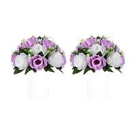 Nuptio Centros de Mesa de Flores Artificiales para mesas - 2 Unidades Lila y Blanco Flores Falsas Bulbos 24cm Diámetro - Arreglo de Rosa Faux de Seda para Boda Centropiece Decoración de Mesa
