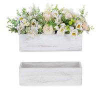 NUPTIO Centros de Mesa de Madera Caja: 2 Piezas 30cm Centro de Mesa de Flores Rectangular Florero Blanco Rústico Cajas Largas para Boda Fiesta Navidad Decoraciones