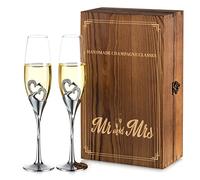 Nuptio Copas champán personalizadas para bodas: con Caja Regalo Madera, Juego De 2 Copas Prosecco Cristal, Regalo de plata de Compromiso, Brindis, Aniversario y Fiesta Despedidas De Soltera