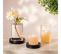 NUPTIO Farol de Cristal y Madera: Set de 2 Faroles Cilindro Negro Grandes, Portavelas para Decoración de Mesa de Comedor, Navidad