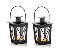 Nuptio Farol de Techo/Colgante, Farol portátil de Cristal, Linterna Retro de Hierro, araña de hogar/Patio (Negro, 2 Pcs)