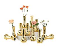 NUPTIO Florero de Cristal Dorado: 12 Piezas Floreros Pequeños para Centro de Mesa de Fiesta de Boda - Florero Acanalado Vintage para Decoraciones de Recepción Cumpleaños en Casa