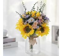Nuptio Flores Artificiales Florero para Mesa: Arreglo Girasoles Imitacion en Florero para Casa Salon Cocina - Centro de Flores Decorativas Falsas para Ventana Repisa Decoracion
