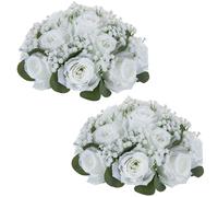 Nuptio Flores Bolas Centros de Mesa: 2 Piezas 24cm Diámetro Blancas Decorativos Bolas Rosas Artificiales para Mesa Boda - Gypsophila Falsa Arreglo Floral para Recepción Partido