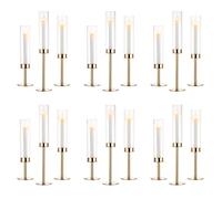 Nuptio Huracán Candelabro Metal Oro - 18 Piezas Candelabros Cónicos Palo de La Vela Se Encuentra El Paquete, Claro Pantalla de Cristal Huracán Velas Cónicas Moderna para La Boda Navidad Mesa