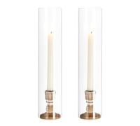NUPTIO Huracán Candelabro Titular de Madera: 2 Piezas de Vidrio de Candelabros para Vela Cónica Palo de 35cm de Alto Claro Abierto Terminó Candelabro Cilindro Sombra La Boda del Partido Centros