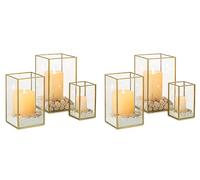 NUPTIO Huracán Candelabros de Vidrio - 6 Piezas Oro Linterna Templado Chimenea Vidrio Velas Conjunto Al Aire Libre Cuadrado Decorativo La Boda Navidad Adornos Halloween Sala Estar Mesa Chimenea