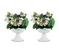 Nuptio Jarrón Blanco para Centros Mesa Boda - 2 Piezas 16.4cm Altura Jarrones Trompeta Flores Metal Centros Mesa para Mesas Boda - Maceta Urna Pequeña para Decoraciones Sala Estar Fiesta Cumpleaños