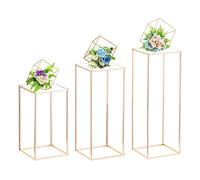 Nuptio Jarrón Dorado para Centros Mesa Boda con Panel Acrílico - Jarrones Altos 3 Piezas para Flores Columna Metal Soporte Centro Mesa Geométrico para Fiesta Cumpleaños Decoración(40cm/60cm/80cm)