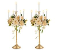 Nuptio Oro Candelabros Centros de Mesa 5 Velas: 71cm Conjunto de 2 Candelabros de Pie Titular de Alto, Metal Candelabro Titular La Vela Retro para El Hogar de La Boda Navidad Halloween Aniversario