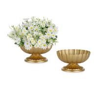 NUPTIO Pequeños Jarrones Metal Dorado: Centro de Mesa Florero para Decoración Fiesta Boda - Macetas Exhibición Jardineras para Mesa Habitación Interior Juego de 2